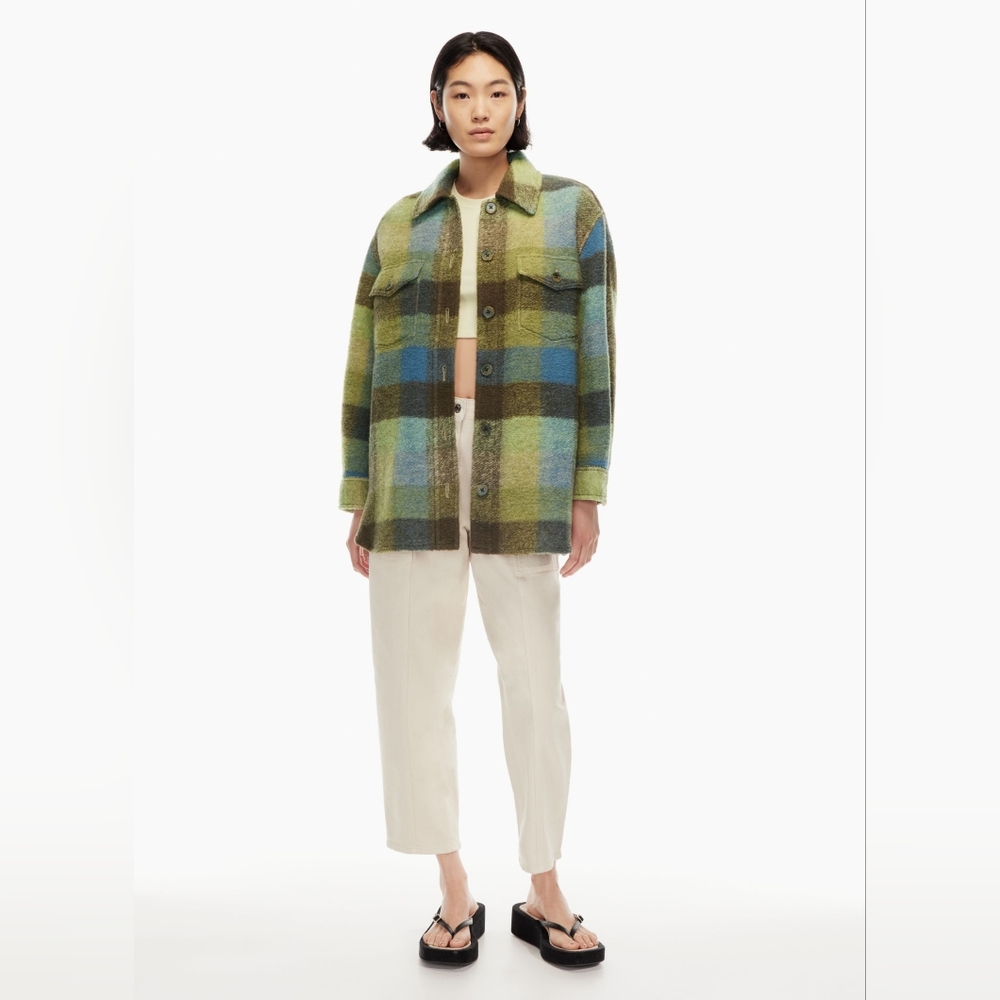 Wilfred Green and Blue Plaid Wool Shacket